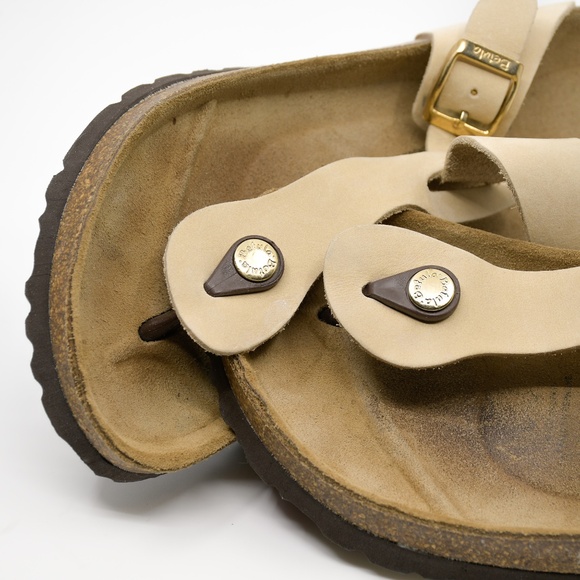 BETULA® by BIRKENSTOCK® Gizeh Sandals Nubuck Leather in Light Tan - Picture 3 of 7